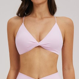 Pink Twist Front Yoga Sports Bra, Wireless Padded Bralette for Gym & Casual